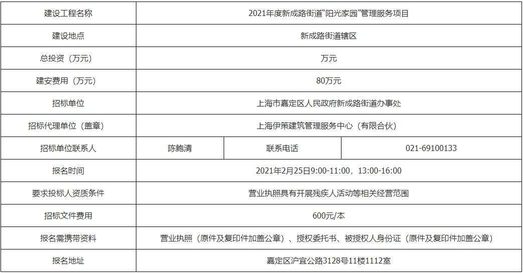 嘉定新成路街道"阳光家园"管理服务项目建设工程